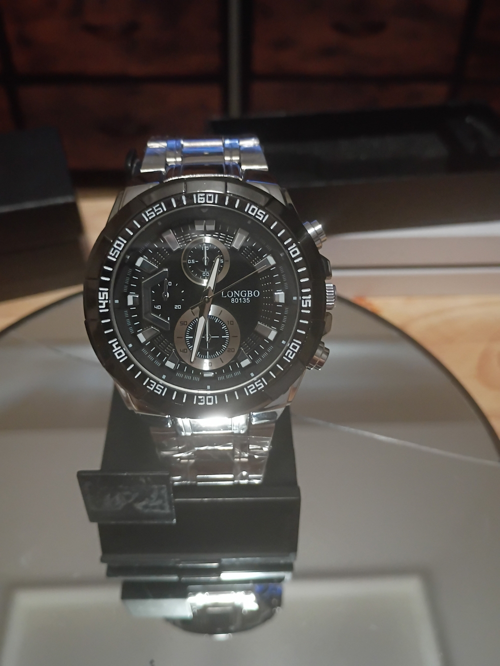 LONGBO Men's Stainless Steel Chronograph Watch - Black Dial